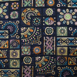 Satin lourd brodé et sequins patchwork fond marine au mètre