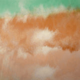 Satin polyester imprimé brume vert d'eau, orange brûlé et champagn