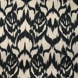 Satin polyester imprimé ikat noir fond écru