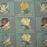 Sergé de coton imprimé roseraie vintage jaune pâle et bleu