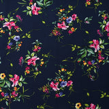 Viscose imprimée bouquet floral fond marine