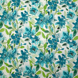 Viscose imprimée fleurs en aquarelle turquoise et vert fond blanc