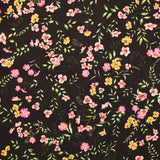 Viscose imprimée fleurs fuchsia et ocre fond marron