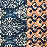 Viscose imprimée ikat baroque marine