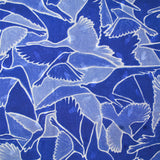 Viscose imprimée jacquard envolée sauvage bleue fond blanc