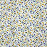 Viscose imprimée jardin secret violet et moutarde fond blanc