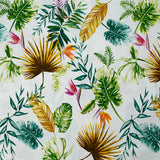 Viscose imprimée jungle jaune et vert fond blanc cassé
