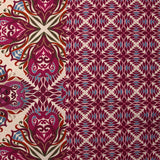 Viscose imprimée mandala botanique magenta fond écru