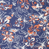 Viscose imprimée Moana corail fond bleu charrette