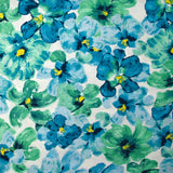 Viscose imprimée peinture florale vert d'eau et bleu fond blanc