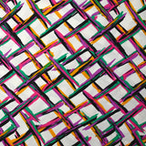 Viscose imprimée prochain croisement fuchsia et orange fond blanc