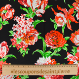 Satin de soie imprimé pivoine fond noir