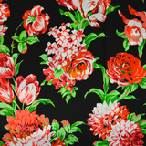 Satin de soie imprimé pivoine fond noir