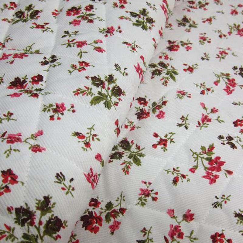 Tissu Coton blanc au mètre imprimé fleurs - CM-14