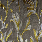 Mousseline de Soie noir Lys jacquard tissées or et argent