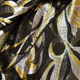 Mousseline de Soie noir Lys jacquard tissées or et argent