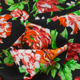 Satin de soie imprimé pivoine fond noir