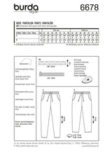 Patrón N ° 6678 Burda: pantalones casuales