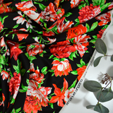 Satin de soie imprimé pivoine fond noir