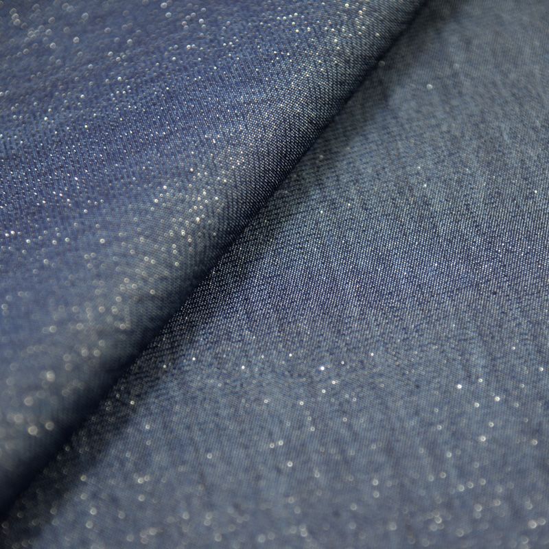 Chambray de polycoton rayures lurex bleu foncé