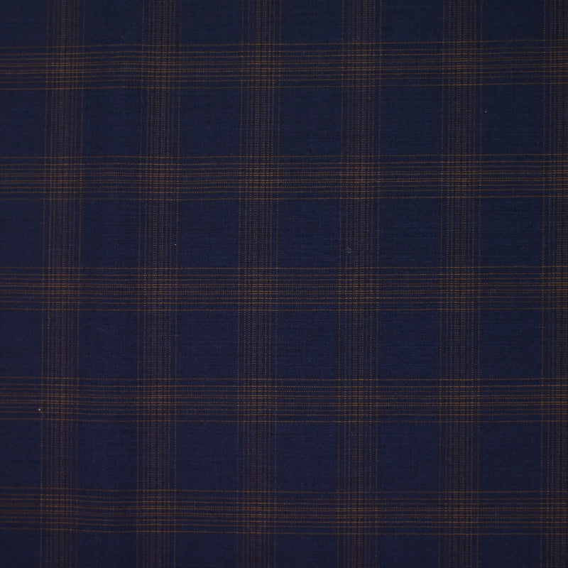 Tissu tailleur en laine mérinos à carreaux marron clair fond marine