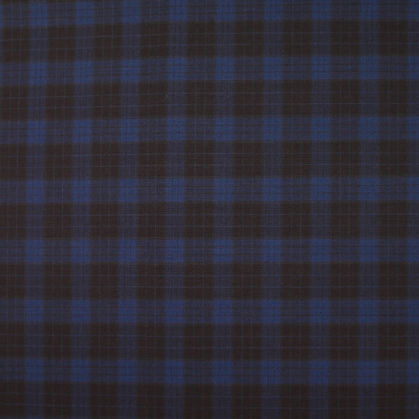 Tissu tailleur en laine mérinos à carreaux marron et bleu