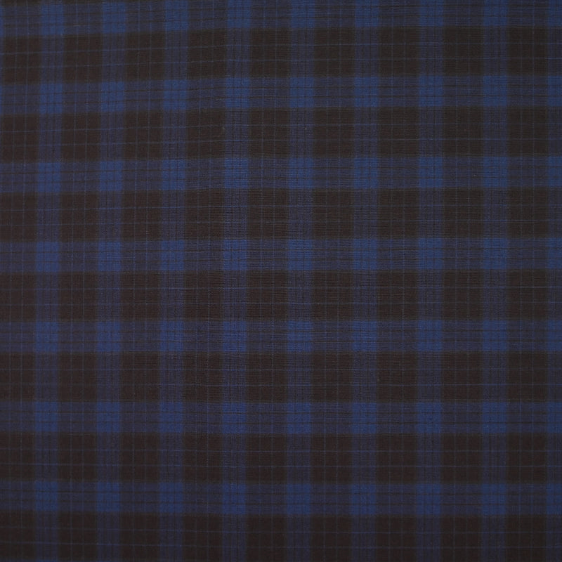 Tissu tailleur en laine mérinos à carreaux marron et bleu