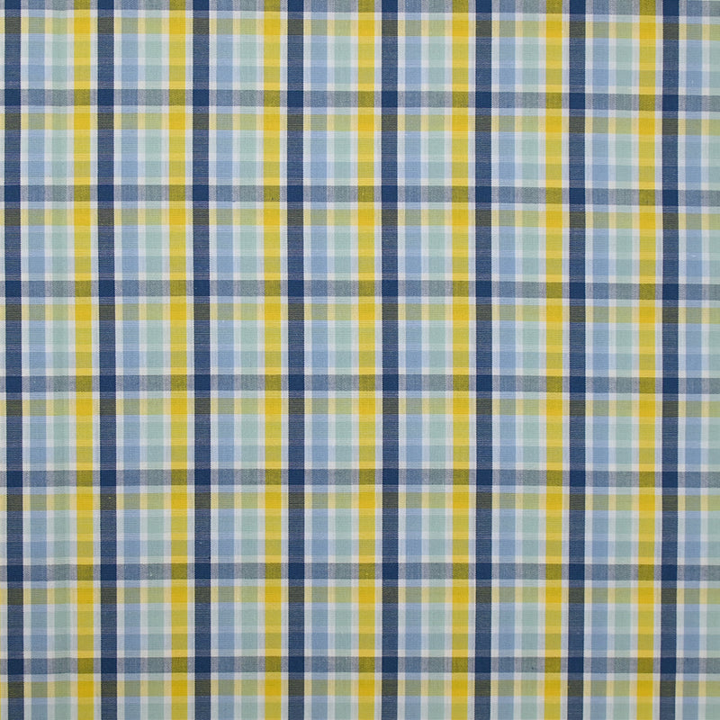 Coton chemise à carreaux ciel, jaune et marine