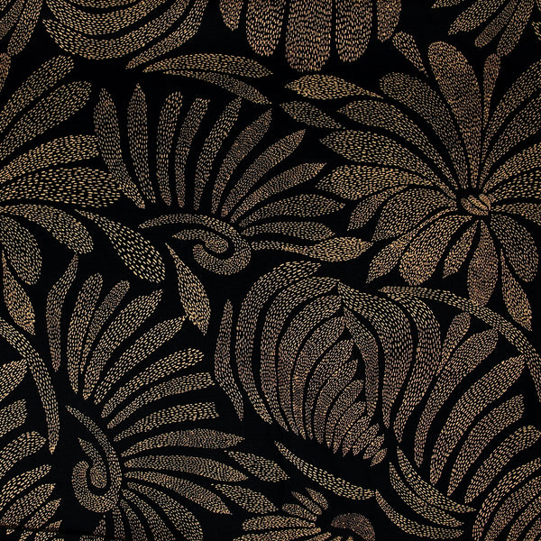 Popeline de coton imprimée pétales en pointillisme marron fond noir