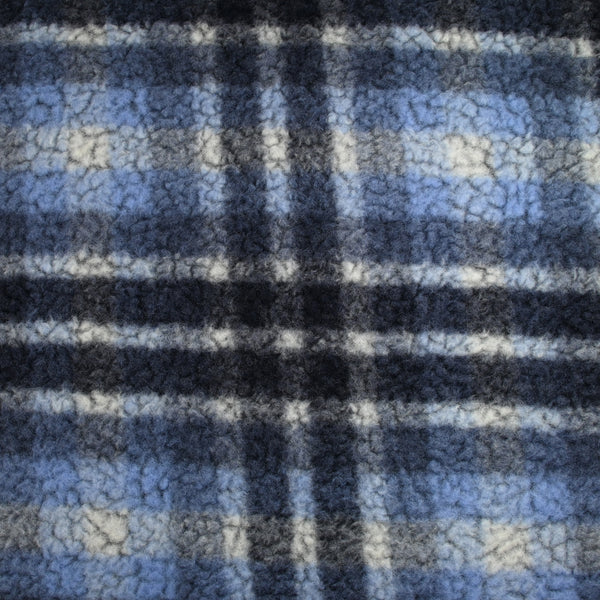 100% Laine sherpa à carreaux Jeanne fond bleu ciel
