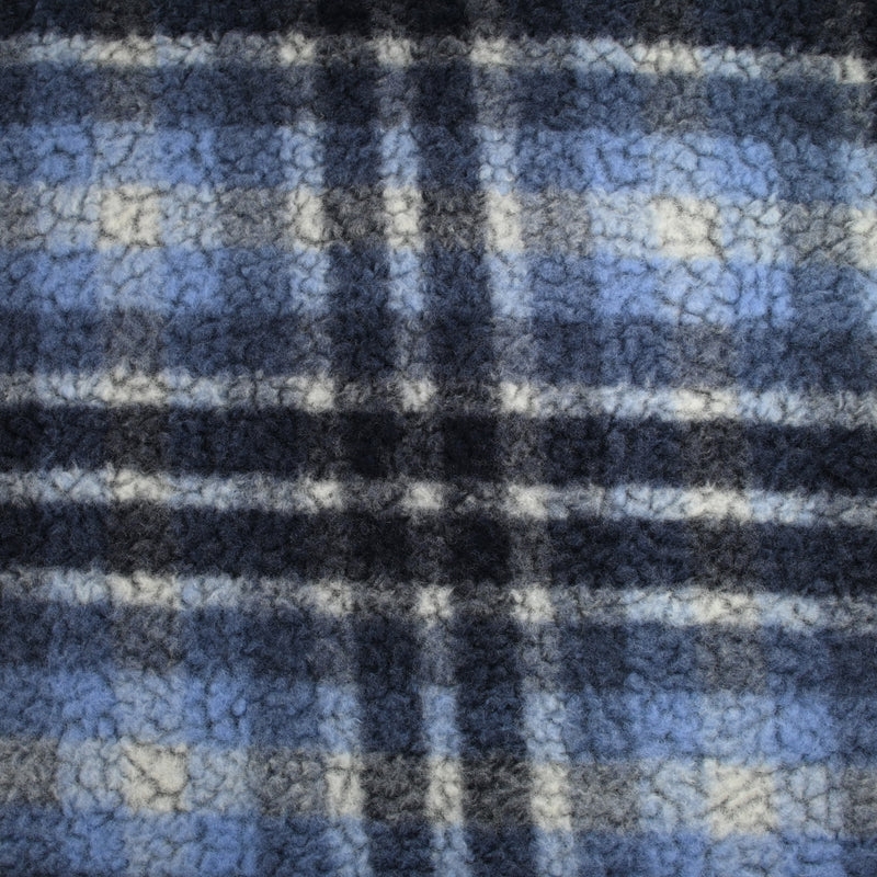 100% Laine sherpa à carreaux Jeanne fond bleu ciel