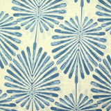 100% Lin imprimé palmier bleu fond blanc cassé