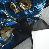 Tulle Sequin Royal feathers gold and blue