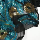 Tulle Sequin Royal Feathers oro y azul turquesa