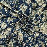 Coton indien imprimé Mumbai beige fond bleu