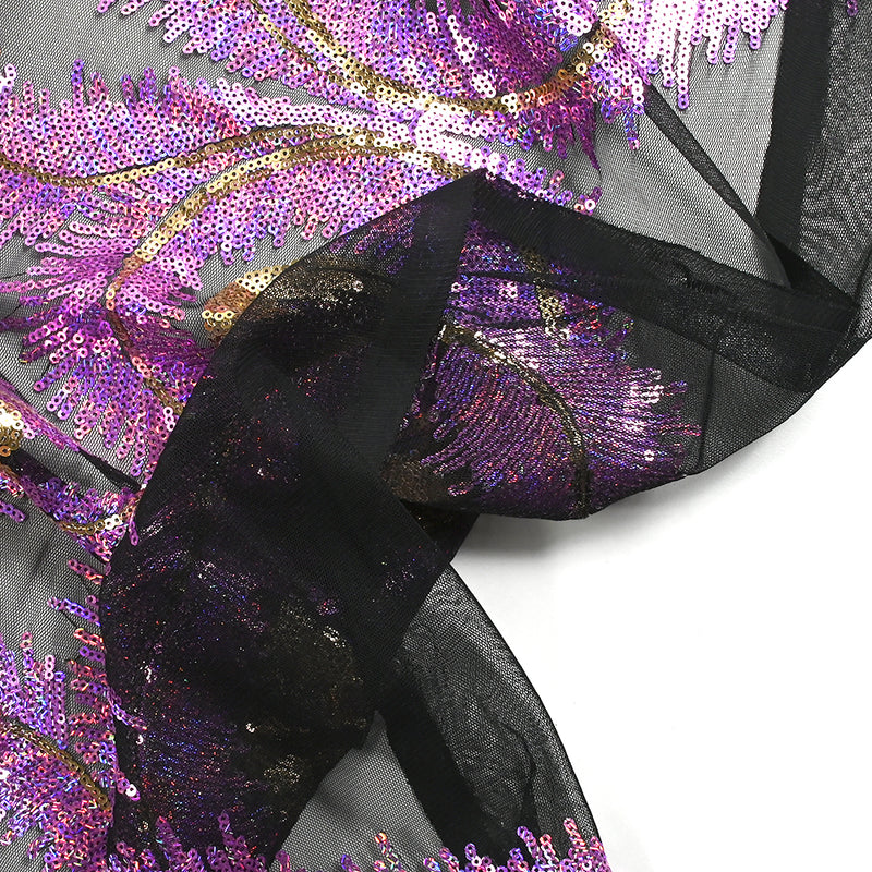 Tulle sequin plumes royales or et lilas