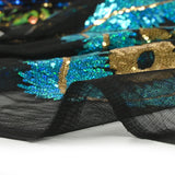 Tulle Sequin Royal feathers gold and turquoise blue