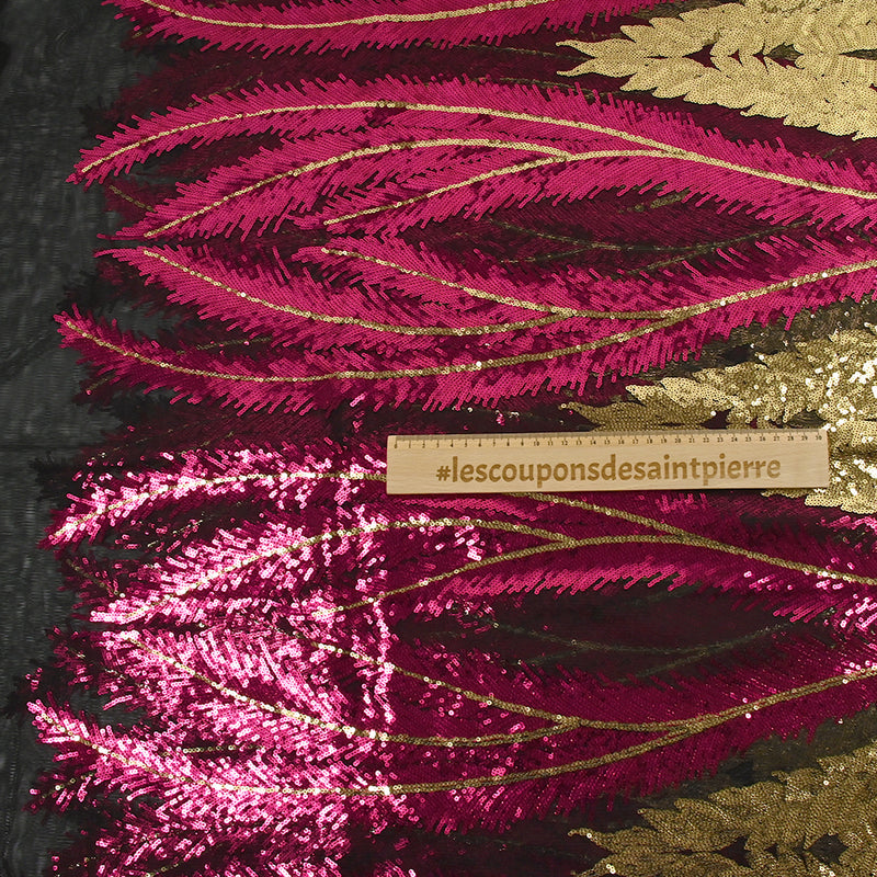 Tulle Sequin Royal Plumes Oro y Fucsia