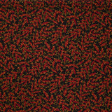 Mousseline imprimée feuilles rouge et ocre fond noir