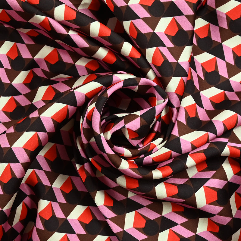 Satin de polyester imprimé immersion graphique rose et rouge