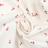 Popeline de coton ancre rouge fond blanc