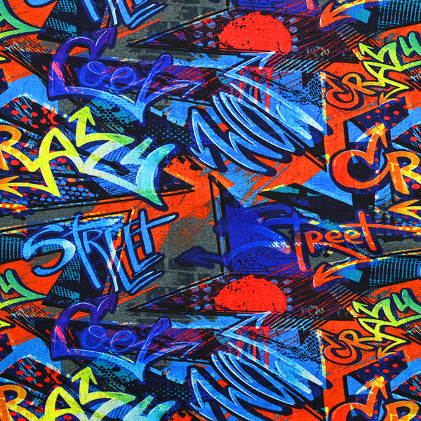 Jersey de polyester graffiti orange et bleu envers fourrure
