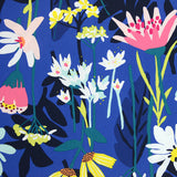 Coton imprimé dessin de fleurs fond bleu