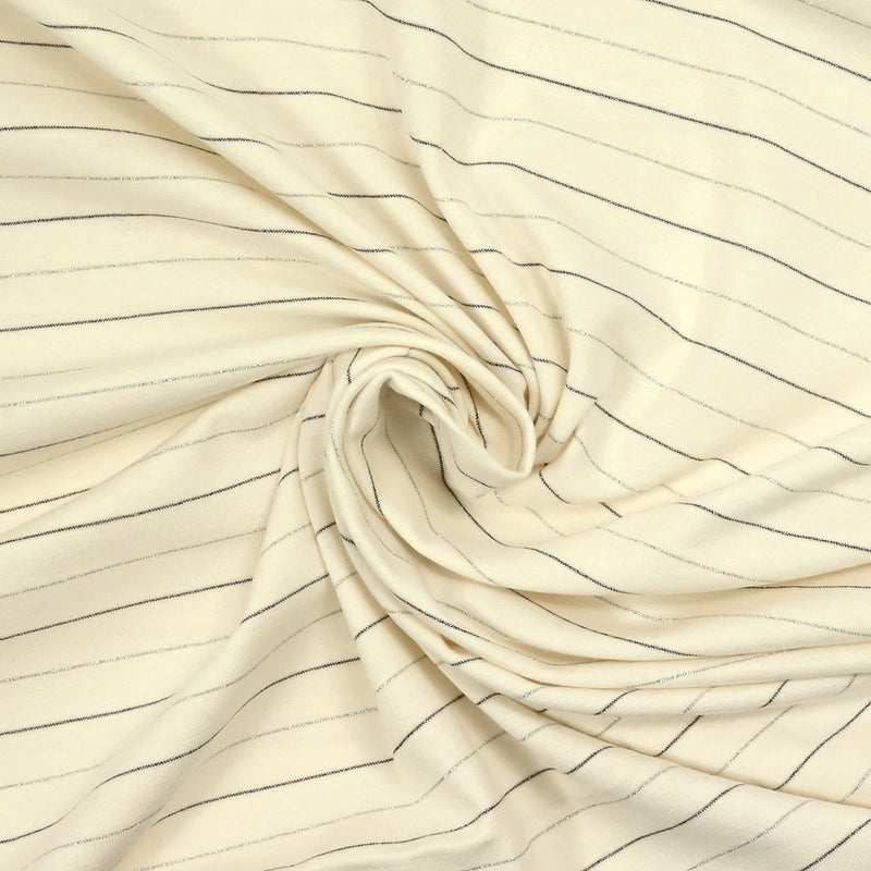 Jersey de algodón gris y rayas plateadas de fondo blanco roto