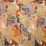 Polyester fin imprimé labyrinthe camel et violet