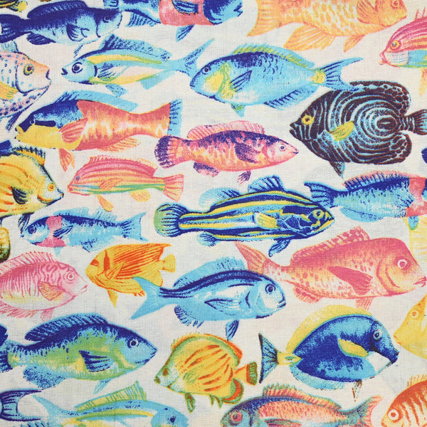 Polycoton imprimé poissons multicolores