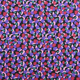 Crêpe satin polyester imprimé confettis violet fond noir