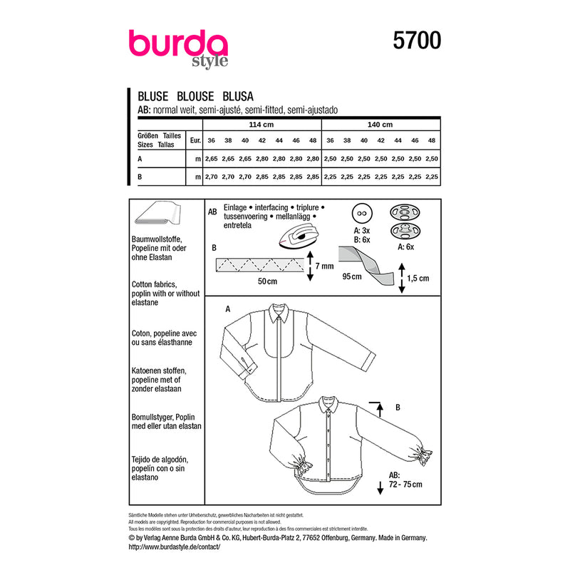Patron Burda n°5700 : Blouse
