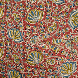 Coton indien imprimé Uma bleu barbeau et jaune fond tomette