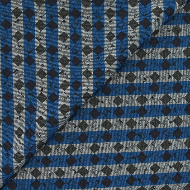 Jacquard de polyester élasthanne carré flou rayé bleu et gris